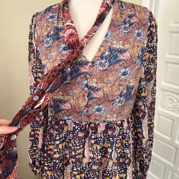 70s style Shein tie-neck multicolored paisley print midi dress - Picture 3 of 7